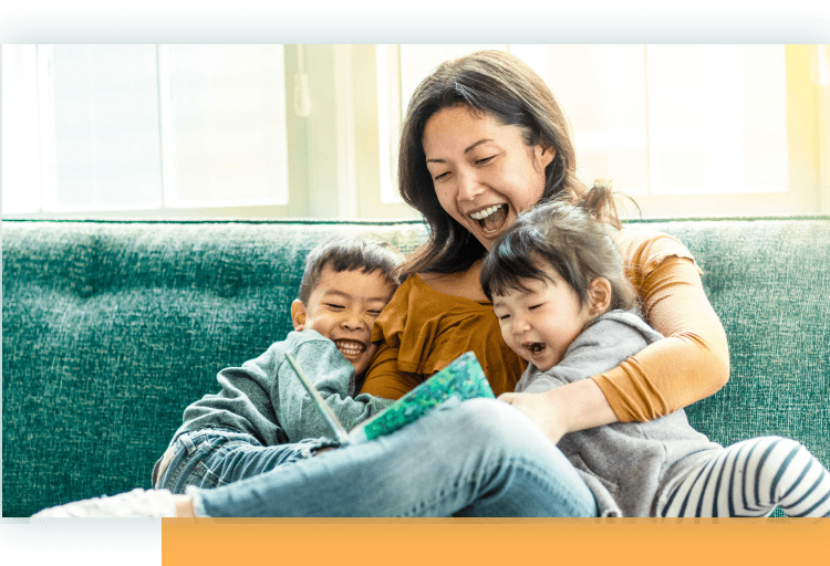 mother with son and daughter